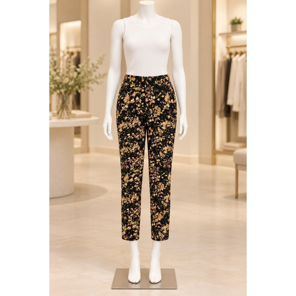 Jessica Simpson Floral Print Pants Black Elastic Waist Viscose Womens Small